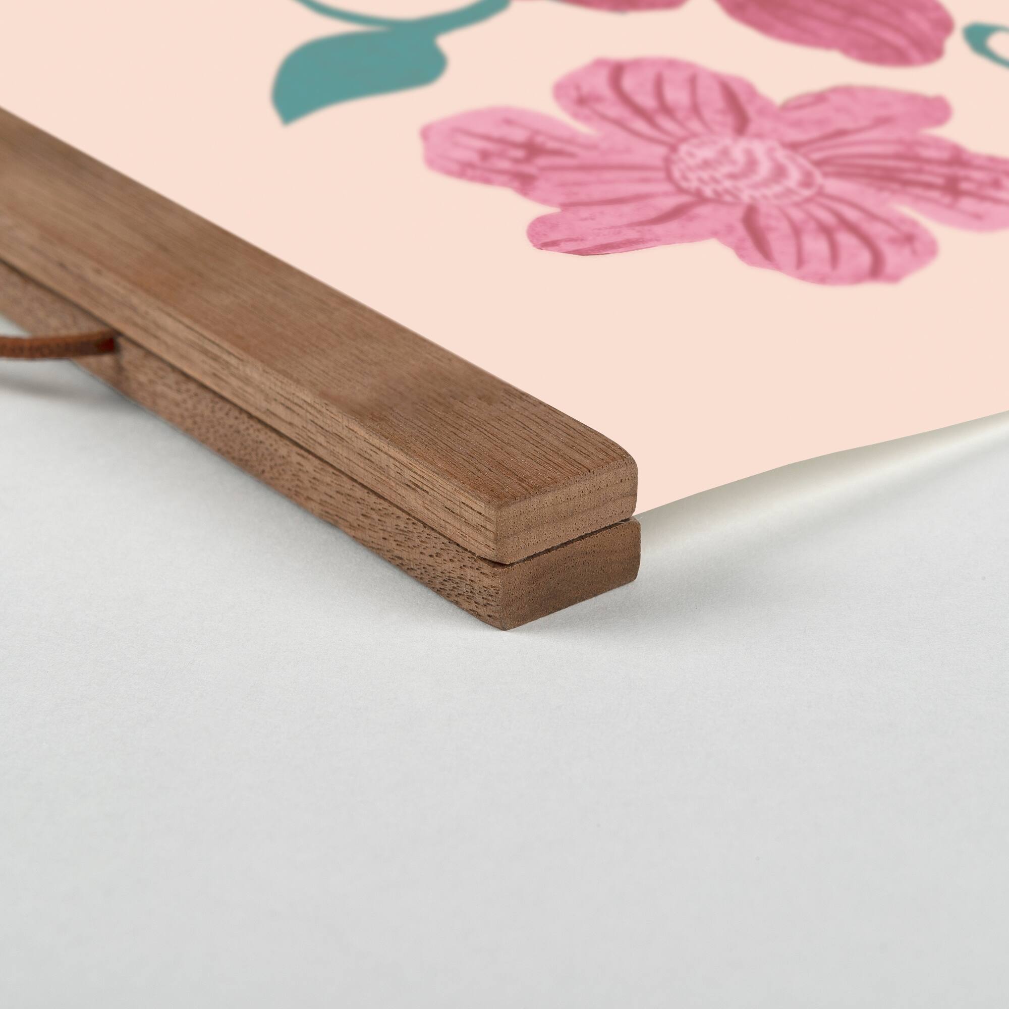 Pink Florals 16" x 16" Teak Hanging Canvas